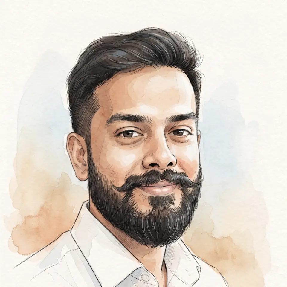 Watercolor portrait of Anand, co-founder, smiling
